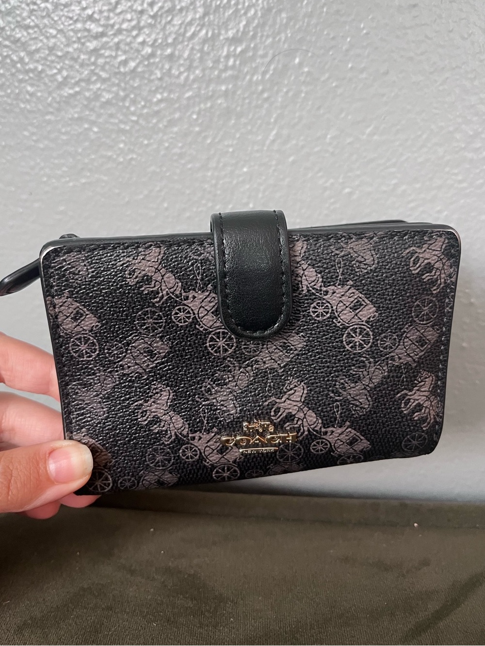 Coach Black Wallet with Gray Carriage Print